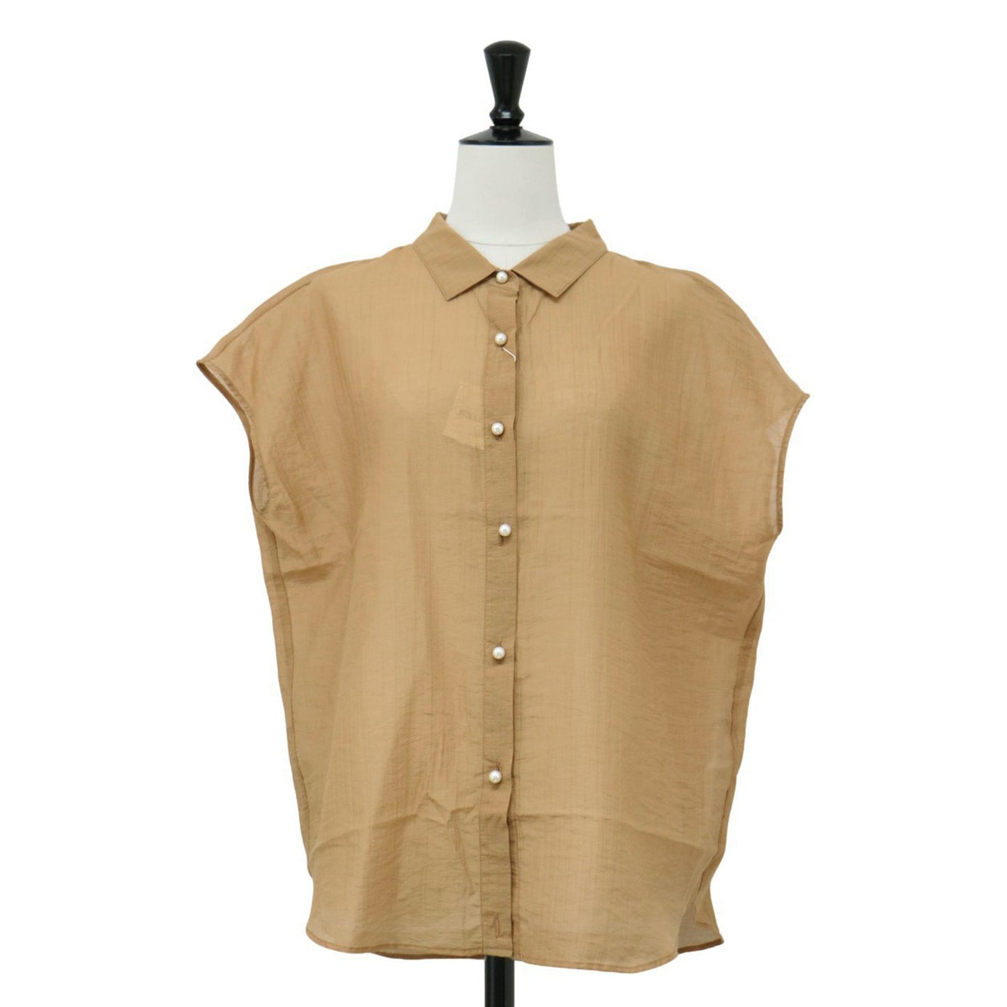 カールマイヤー パール釦 半袖 2WAY ブラウス / シャツ フレンチスリーブ パールボタン タック シアー