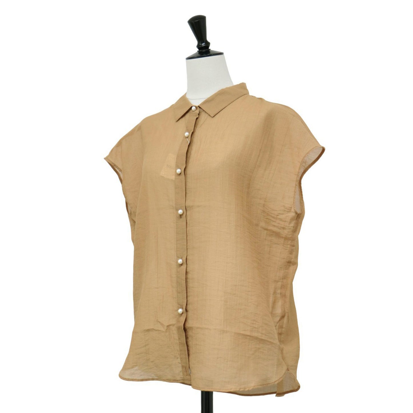 カールマイヤー パール釦 半袖 2WAY ブラウス / シャツ フレンチスリーブ パールボタン タック シアー