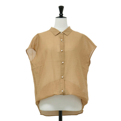 カールマイヤー パール釦 半袖 2WAY ブラウス / シャツ フレンチスリーブ パールボタン タック シアー