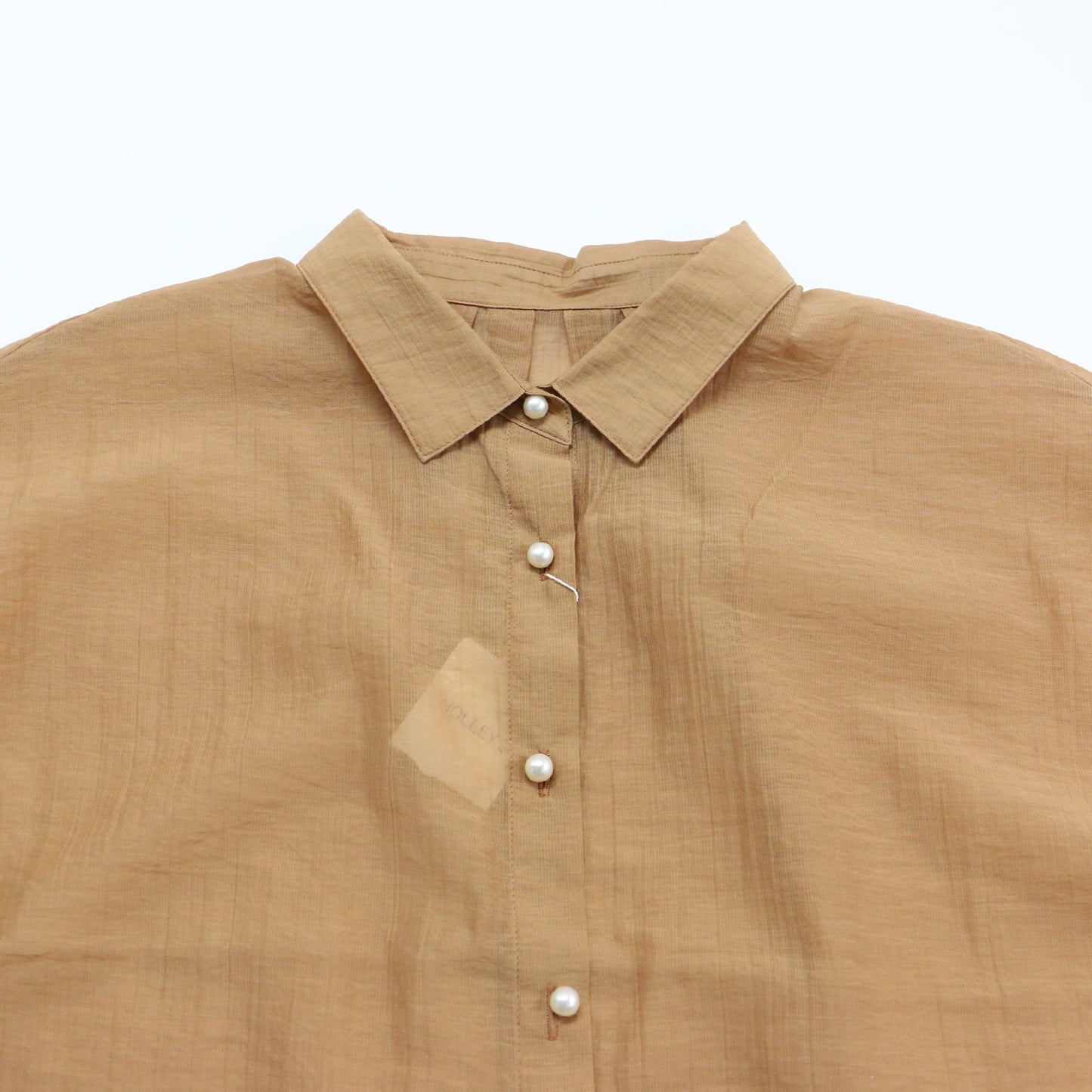 カールマイヤー パール釦 半袖 2WAY ブラウス / シャツ フレンチスリーブ パールボタン タック シアー