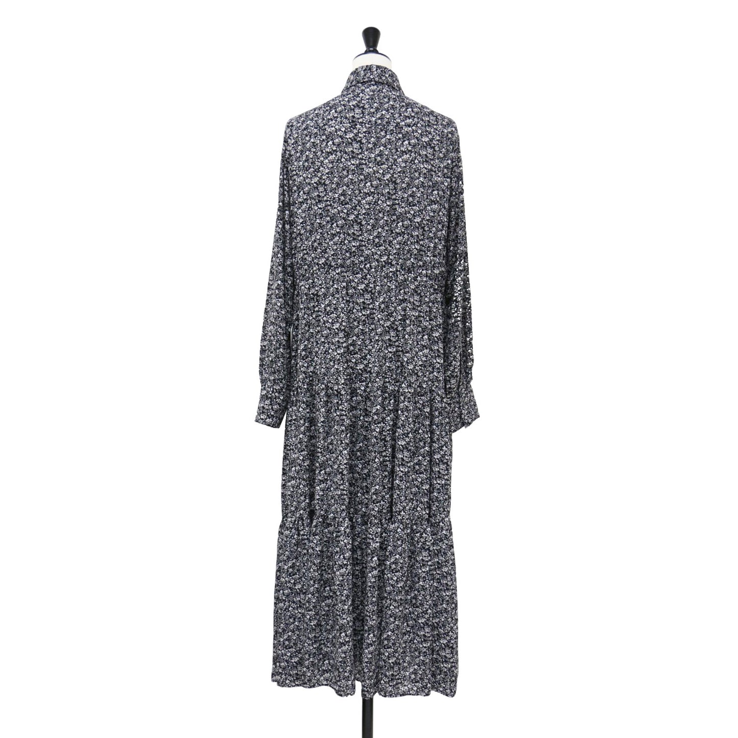 24秋冬 ボウタイ ティアード ワンピース / ロング丈 長袖 小花柄 フラワープリント リボン フレア