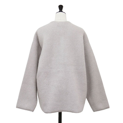 24秋冬 FOXブレンド セッケツ ノーカラー ニット カーディガン / ジャケット 長袖 クルーネック ワイド 比翼ボタン ウール