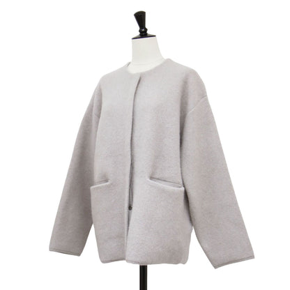 24秋冬 FOXブレンド セッケツ ノーカラー ニット カーディガン / ジャケット 長袖 クルーネック ワイド 比翼ボタン ウール