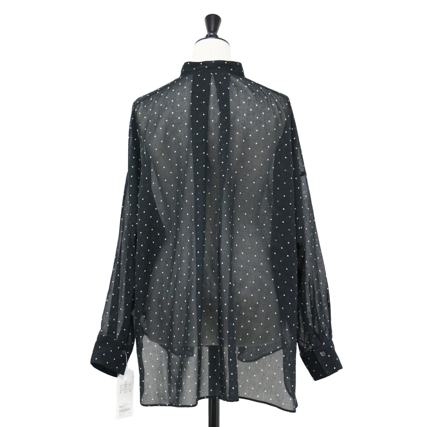 ドット バンドカラー シャツ / ブラウス 長袖 シアー タック