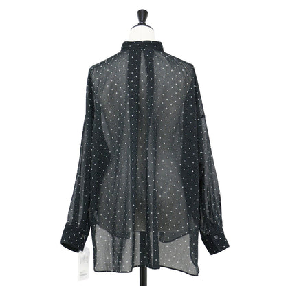 ドット バンドカラー シャツ / ブラウス 長袖 シアー タック