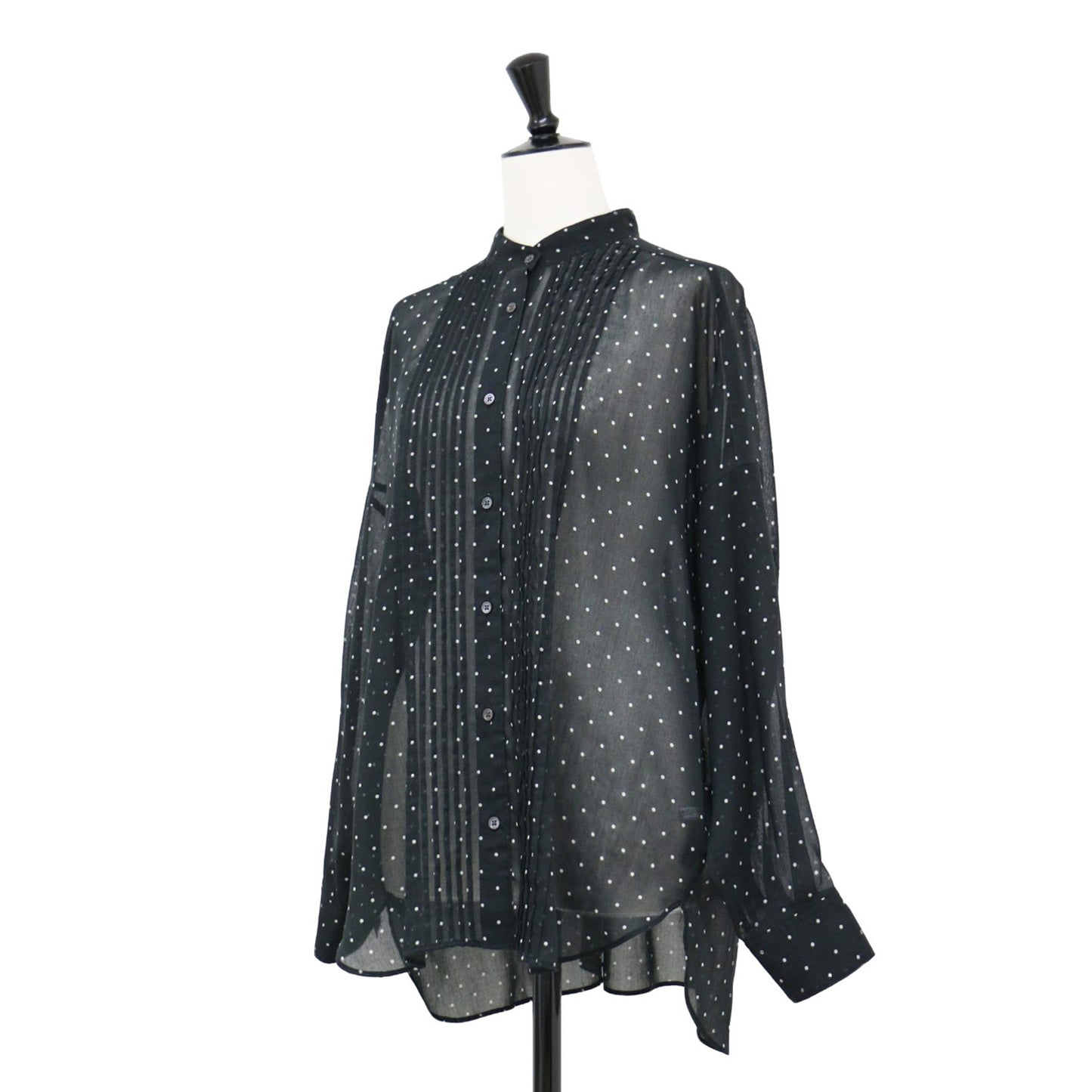 ドット バンドカラー シャツ / ブラウス 長袖 シアー タック