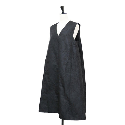 フラワー ジャガード Aライン ドレス / Swaying Flower Jaquard Aline Dress ワンピース ミディ丈 ノースリーブ Vネック