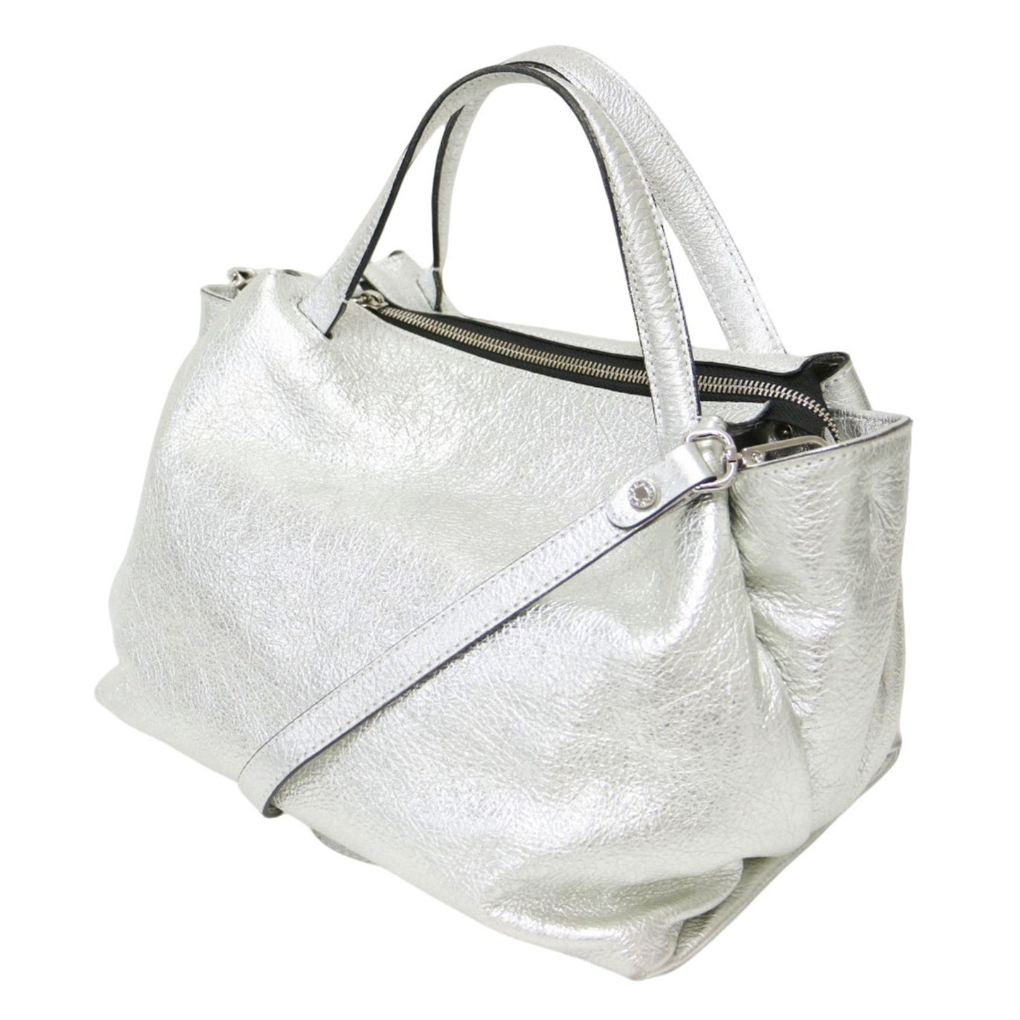 オリガミ ハンドバッグ / 2WAY ショルダーバッグ メタリック レザー 牛革