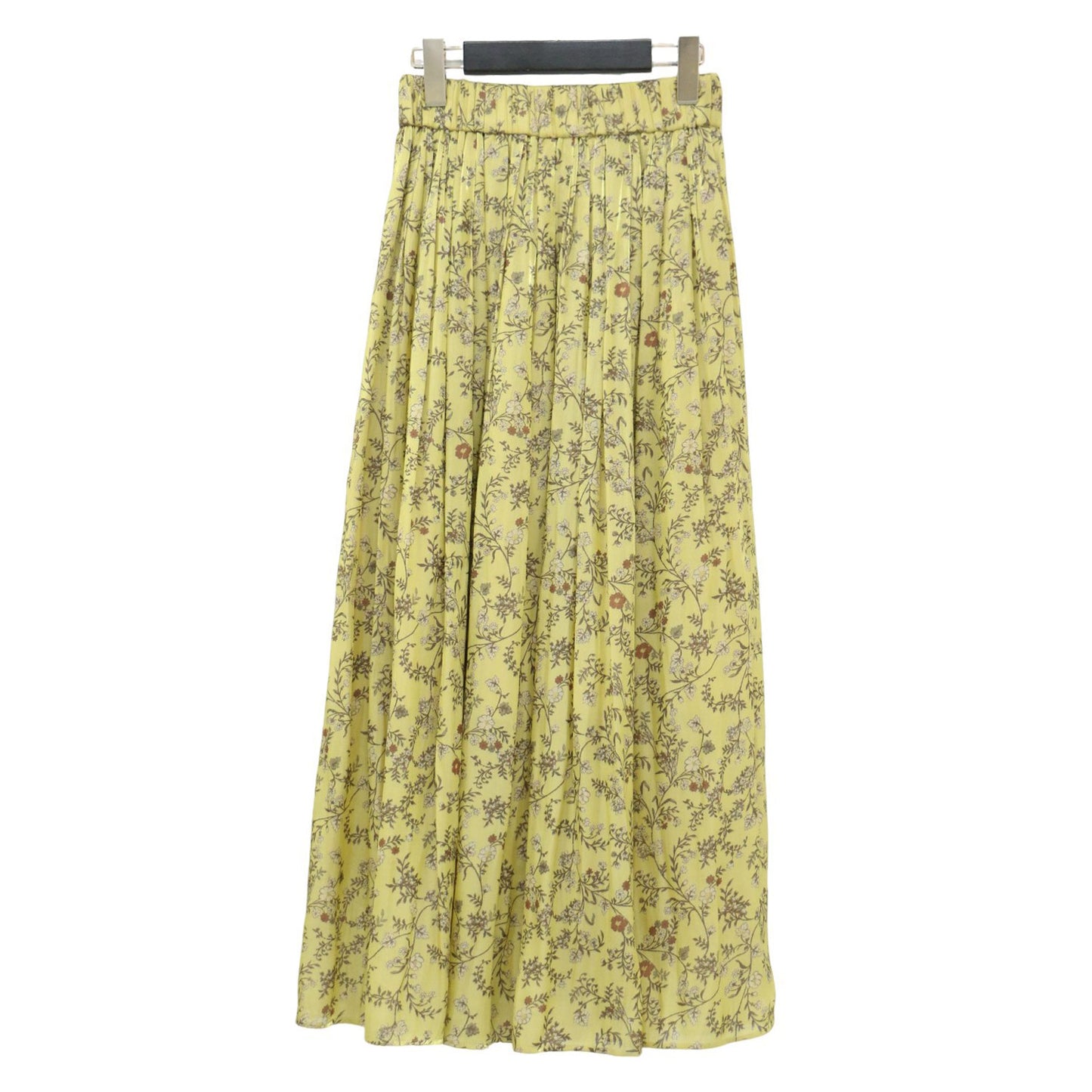 ブライトサテン フラワー プリント スカート / ロング丈 ウエストゴム 花柄 フレア