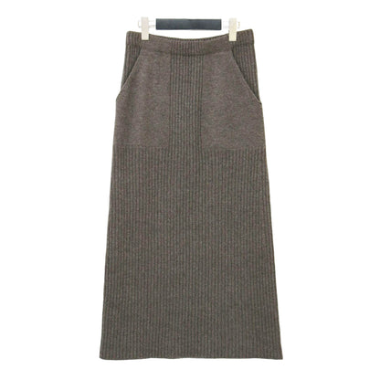 ウール カシミヤ リブ Iライン ミディ スカート / タイト ニット ファティーグ調 ポケット