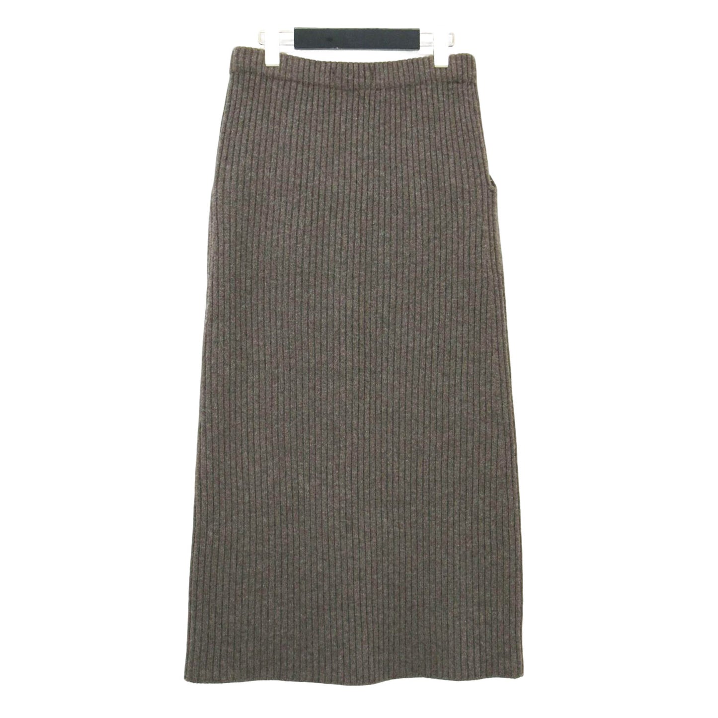 ウール カシミヤ リブ Iライン ミディ スカート / タイト ニット ファティーグ調 ポケット
