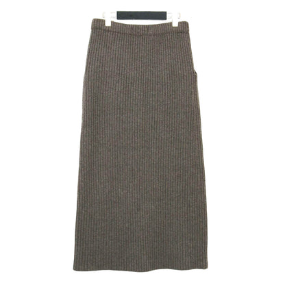 ウール カシミヤ リブ Iライン ミディ スカート / タイト ニット ファティーグ調 ポケット