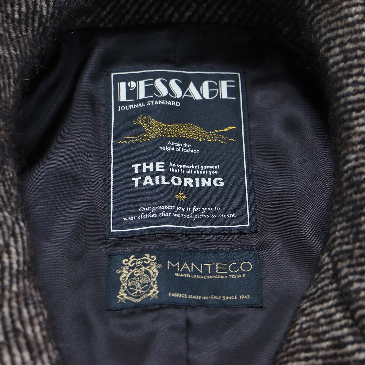 21秋冬 トップビーバー スタンドコート / MANTECO 長袖 ミディ丈 ドロップショルダー 総柄 ウール