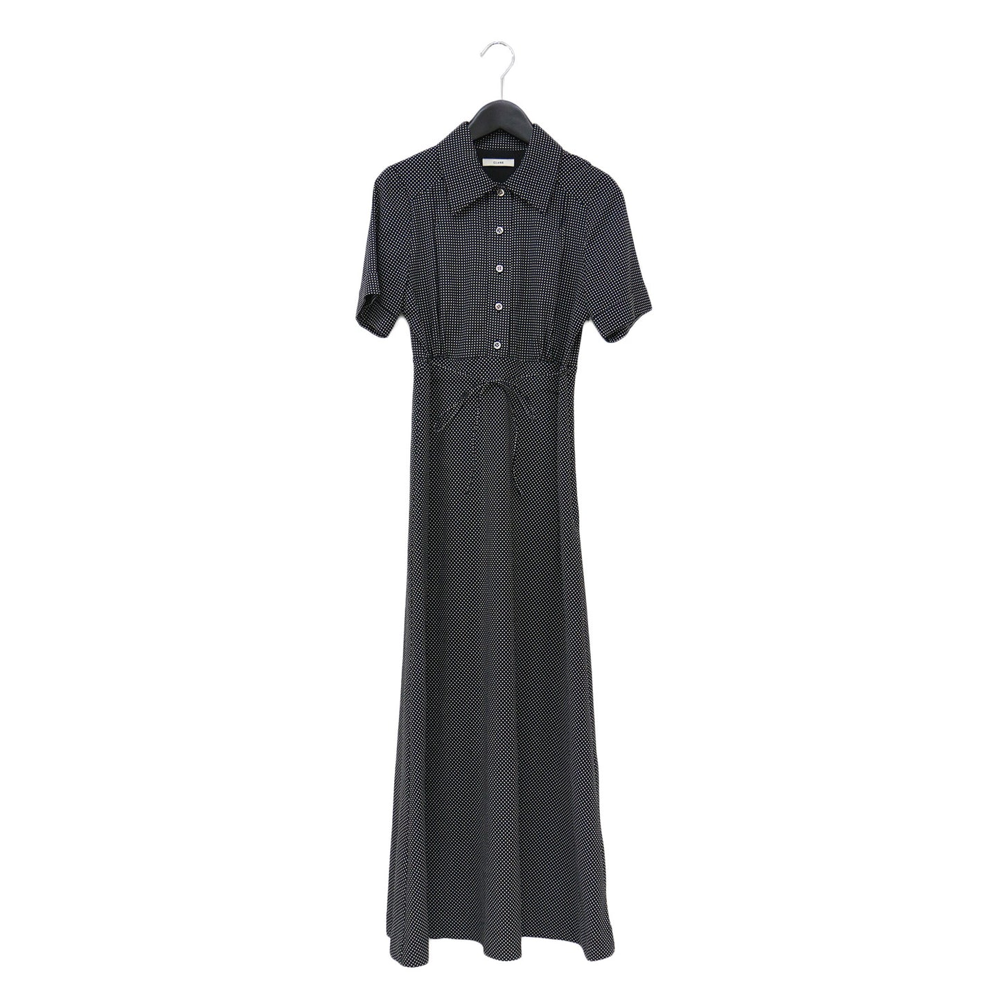 ドット シャツカラー レディ ワンピース / DOT SHIRTS COLLAR LADY OP ロング丈 半袖 襟付き フレア