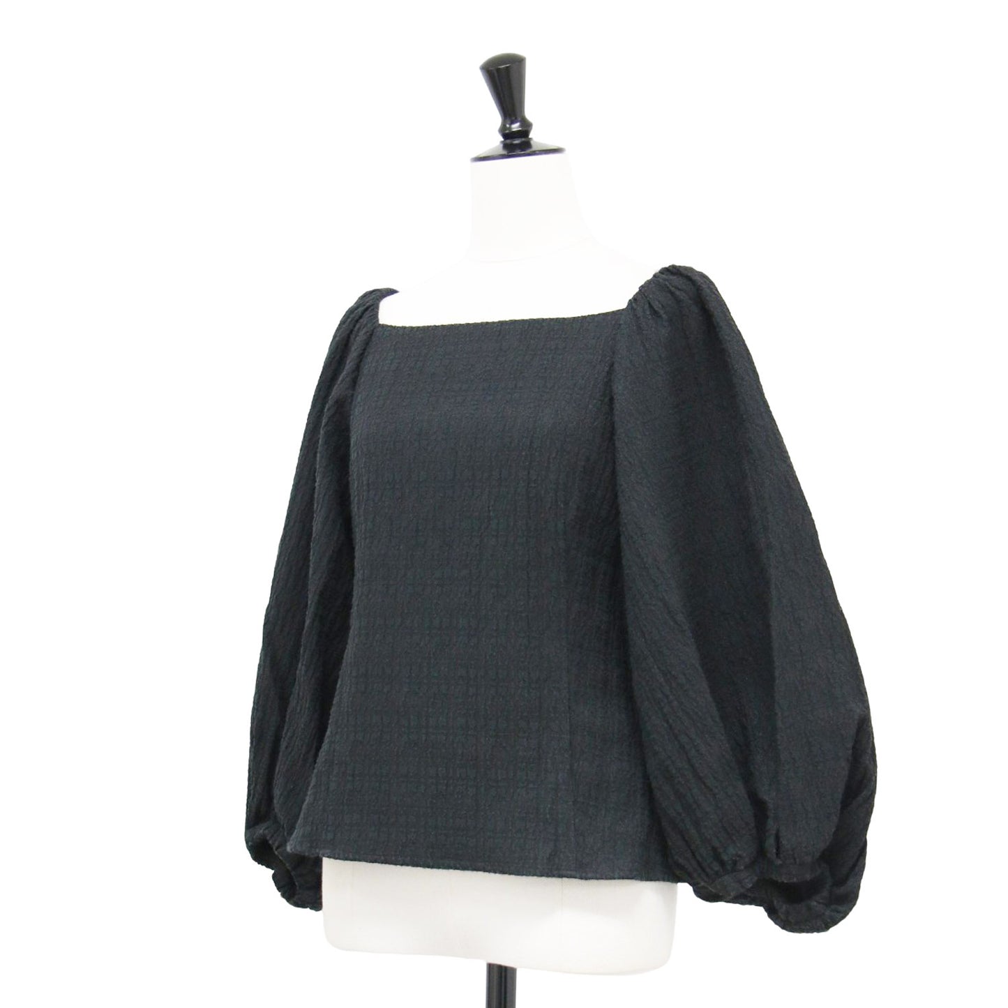 22秋冬 バブルジャガード パフスリーブ ブラウス / プルオーバー 長袖 スクエアネック クロップド丈 コットン