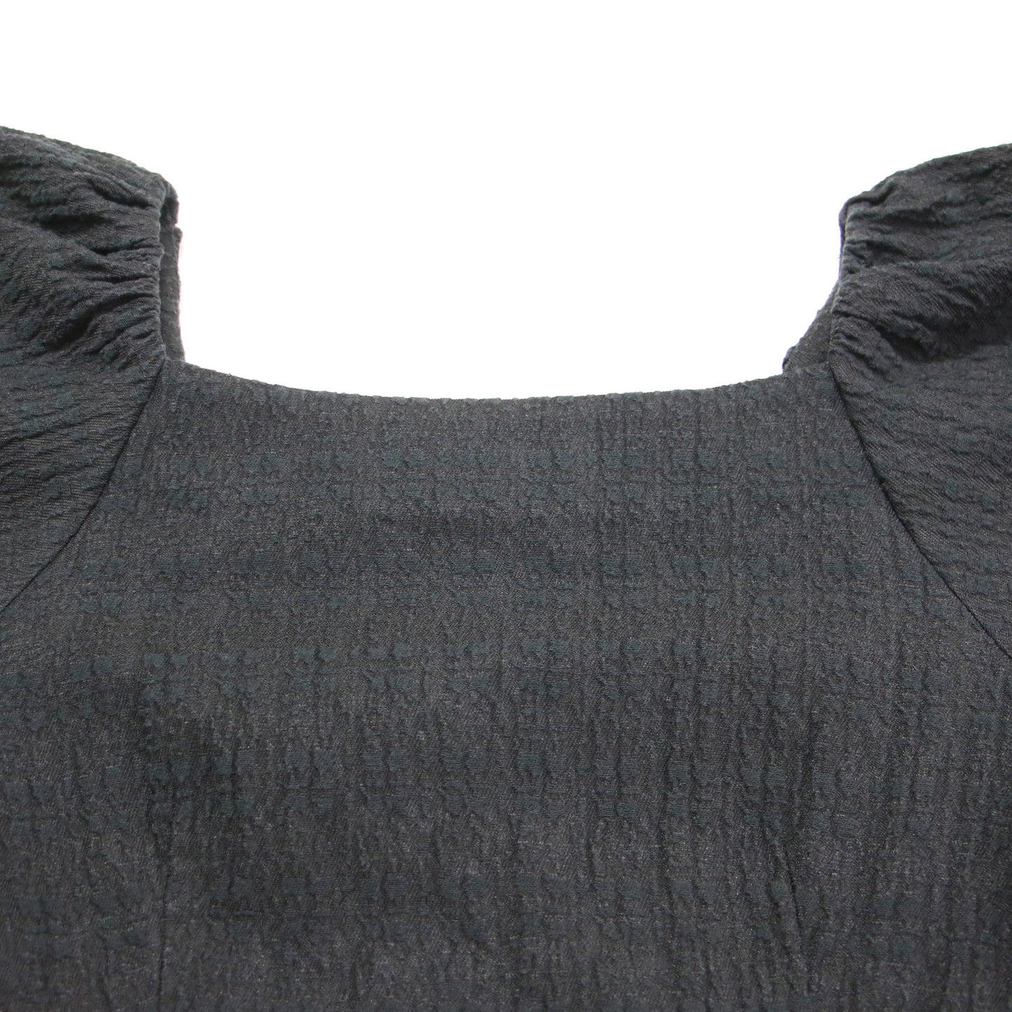 22秋冬 バブルジャガード パフスリーブ ブラウス / プルオーバー 長袖 スクエアネック クロップド丈 コットン