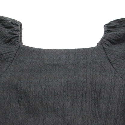 22秋冬 バブルジャガード パフスリーブ ブラウス / プルオーバー 長袖 スクエアネック クロップド丈 コットン