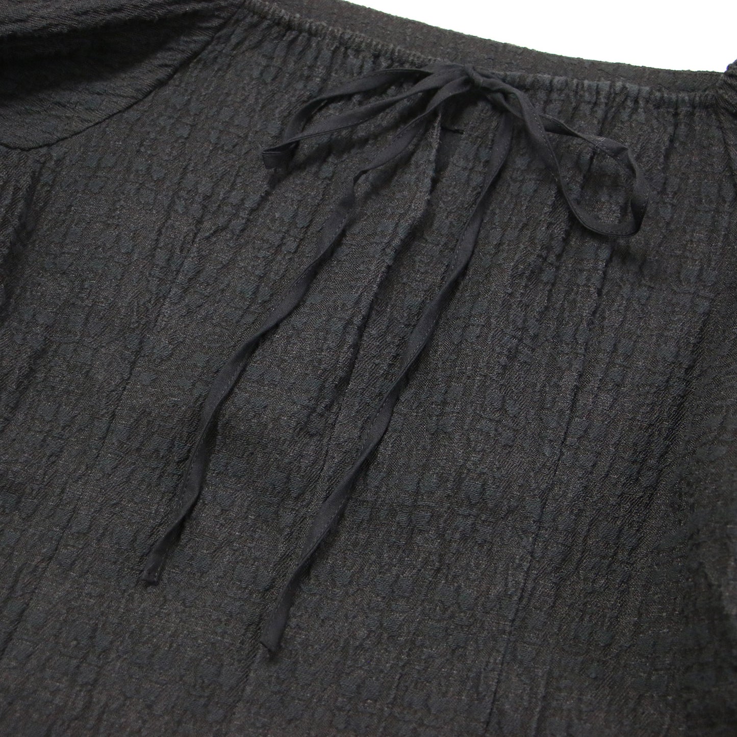 22秋冬 バブルジャガード パフスリーブ ブラウス / プルオーバー 長袖 スクエアネック クロップド丈 コットン