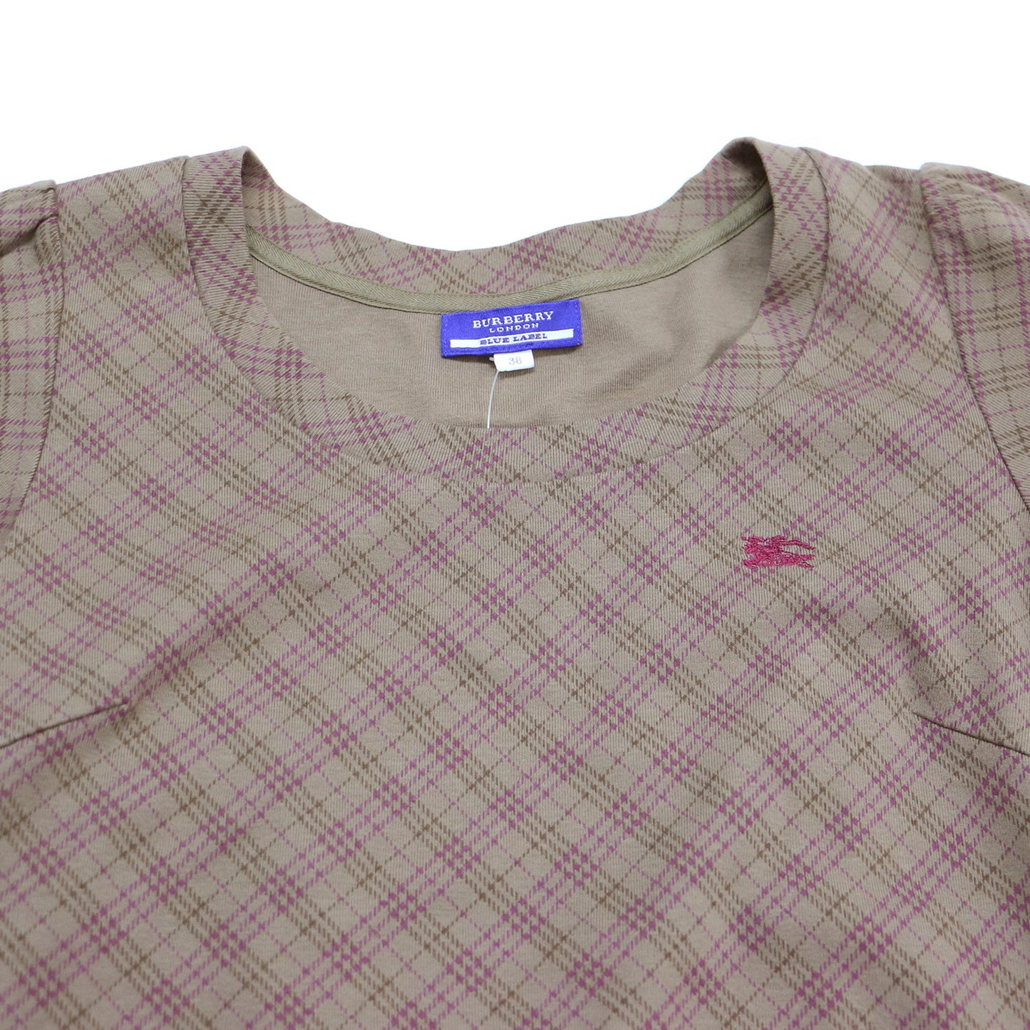 チェック柄 パフスリーブ Tシャツ / 半袖 ショートスリーブ クルーネック ロゴ フリル ティアード コットン