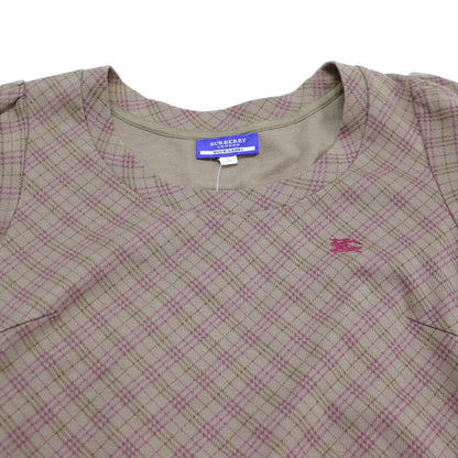 チェック柄 パフスリーブ Tシャツ / 半袖 ショートスリーブ クルーネック ロゴ フリル ティアード コットン