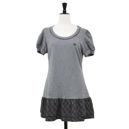 ティアード パフスリーブ チュニック カットソー / Tシャツ 半袖 ショートスリーブ チェック ホースマーク 刺繍 コットン