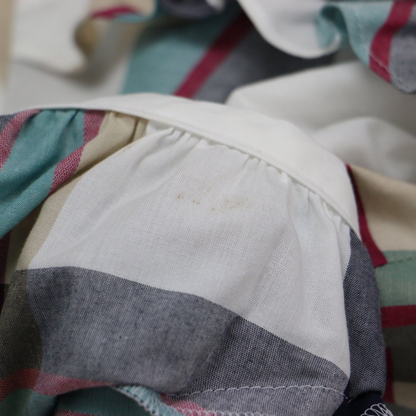 チェック シャツ ワンピース / ミニ丈 膝上 パフスリーブ 半袖 ホースマーク 刺繍 フリル ティアード コットン