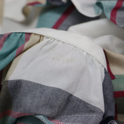 チェック シャツ ワンピース / ミニ丈 膝上 パフスリーブ 半袖 ホースマーク 刺繍 フリル ティアード コットン