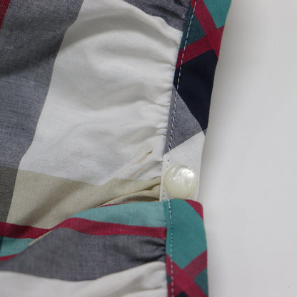 チェック シャツ ワンピース / ミニ丈 膝上 パフスリーブ 半袖 ホースマーク 刺繍 フリル ティアード コットン