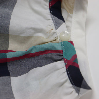 チェック シャツ ワンピース / ミニ丈 膝上 パフスリーブ 半袖 ホースマーク 刺繍 フリル ティアード コットン