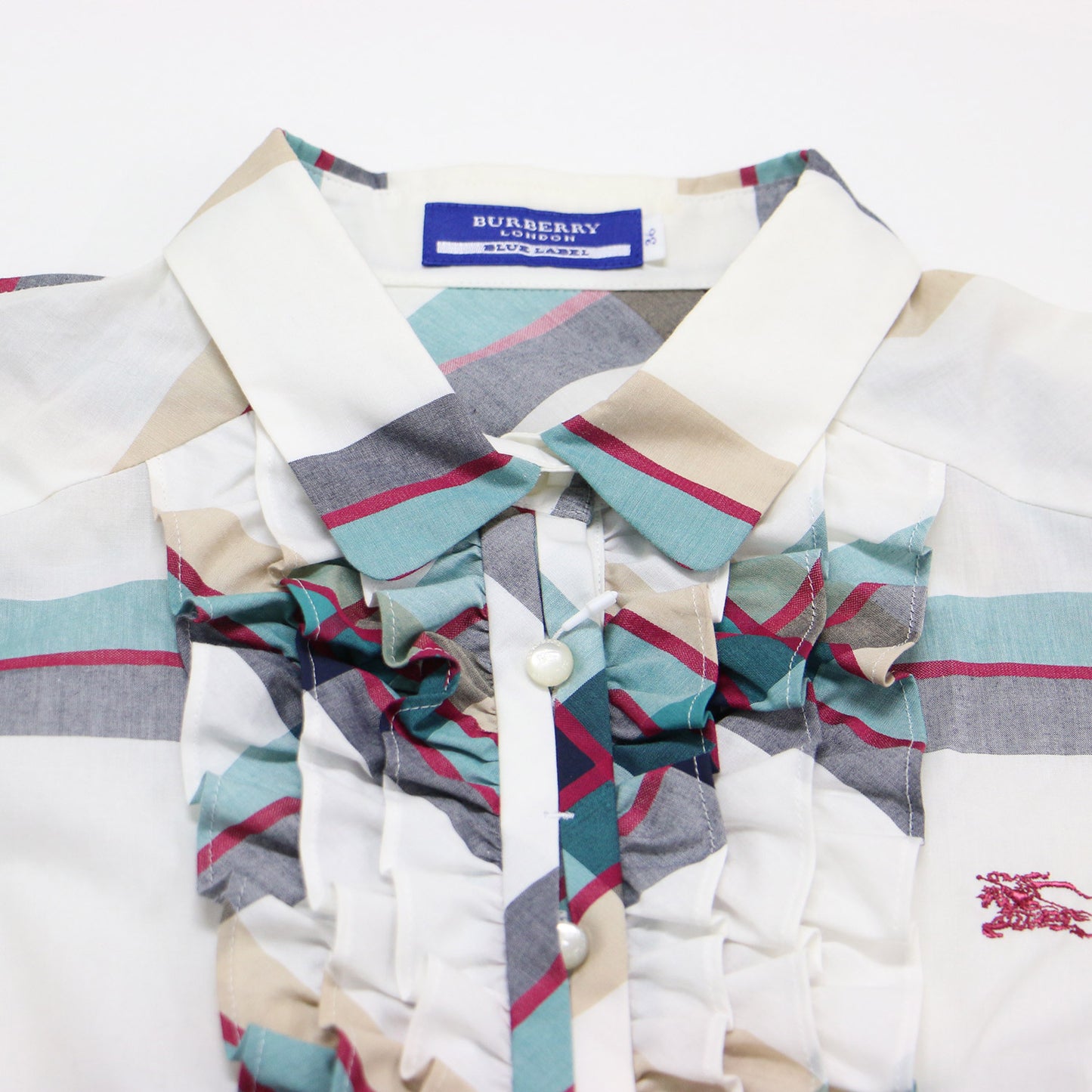 チェック シャツ ワンピース / ミニ丈 膝上 パフスリーブ 半袖 ホースマーク 刺繍 フリル ティアード コットン