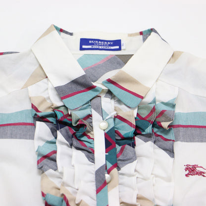 チェック シャツ ワンピース / ミニ丈 膝上 パフスリーブ 半袖 ホースマーク 刺繍 フリル ティアード コットン