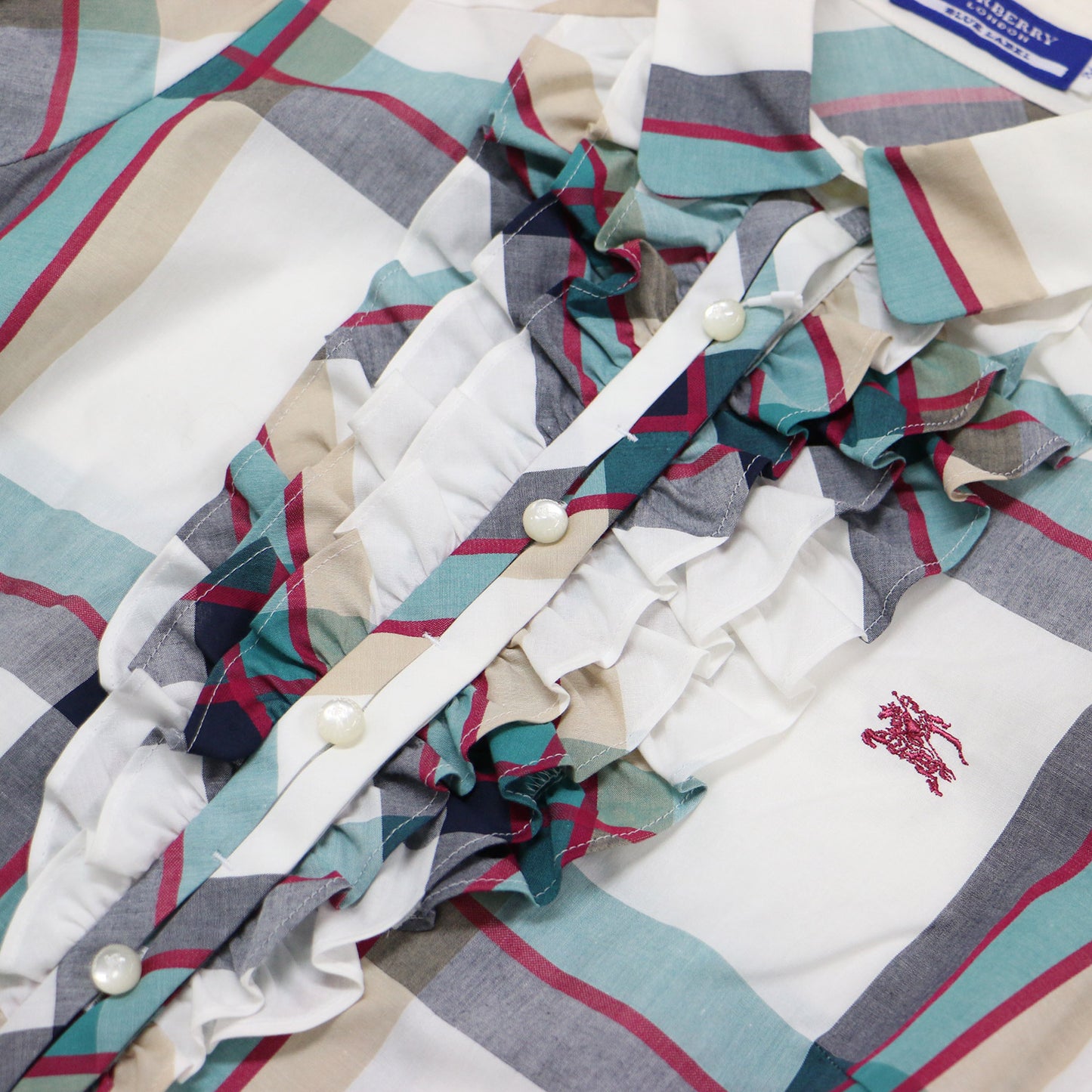 チェック シャツ ワンピース / ミニ丈 膝上 パフスリーブ 半袖 ホースマーク 刺繍 フリル ティアード コットン