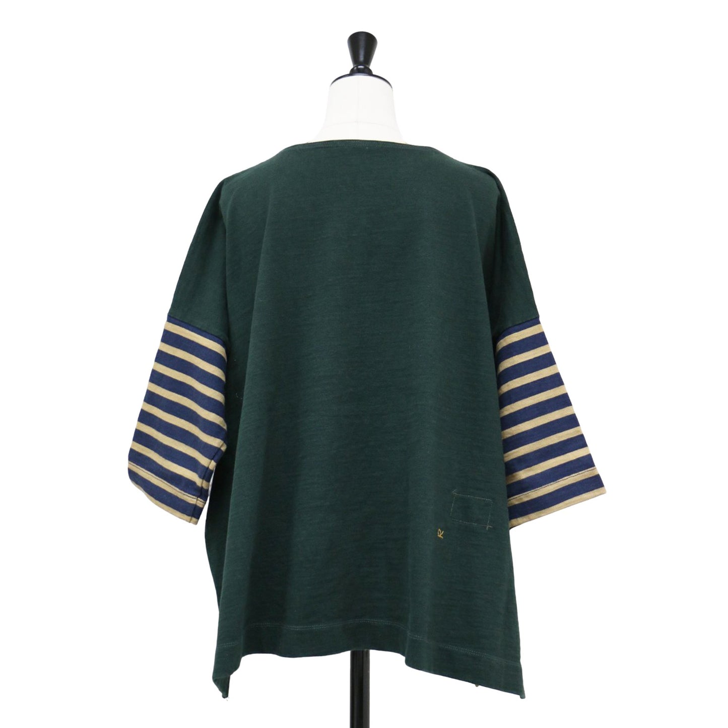 トリコバスクボーダーのビッグスリット / Tシャツ カットソー ボートネック 半袖 ショートスリーブ オーバーサイズ ワイド コットン