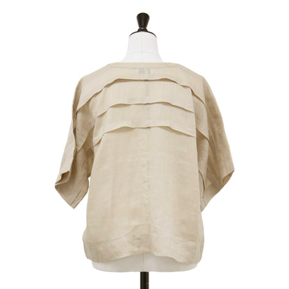 リネン シアー 半袖 シャツ / ブラウス ノーカラー ドルマンスリーブ タック