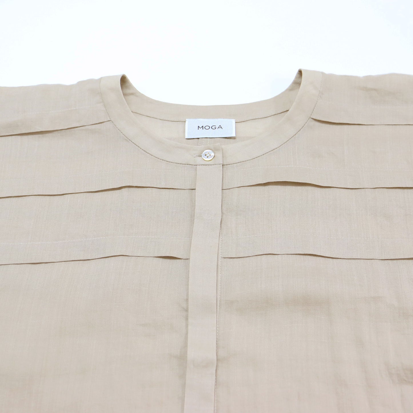 リネン シアー 半袖 シャツ / ブラウス ノーカラー ドルマンスリーブ タック