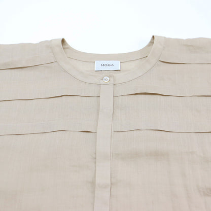 リネン シアー 半袖 シャツ / ブラウス ノーカラー ドルマンスリーブ タック