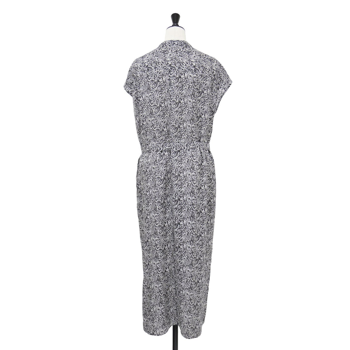 ペイズリー シャツ ワンピース / ロング丈 半袖 フレンチスリーブ バンドカラー ベルト シルク混