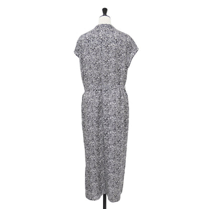 ペイズリー シャツ ワンピース / ロング丈 半袖 フレンチスリーブ バンドカラー ベルト シルク混