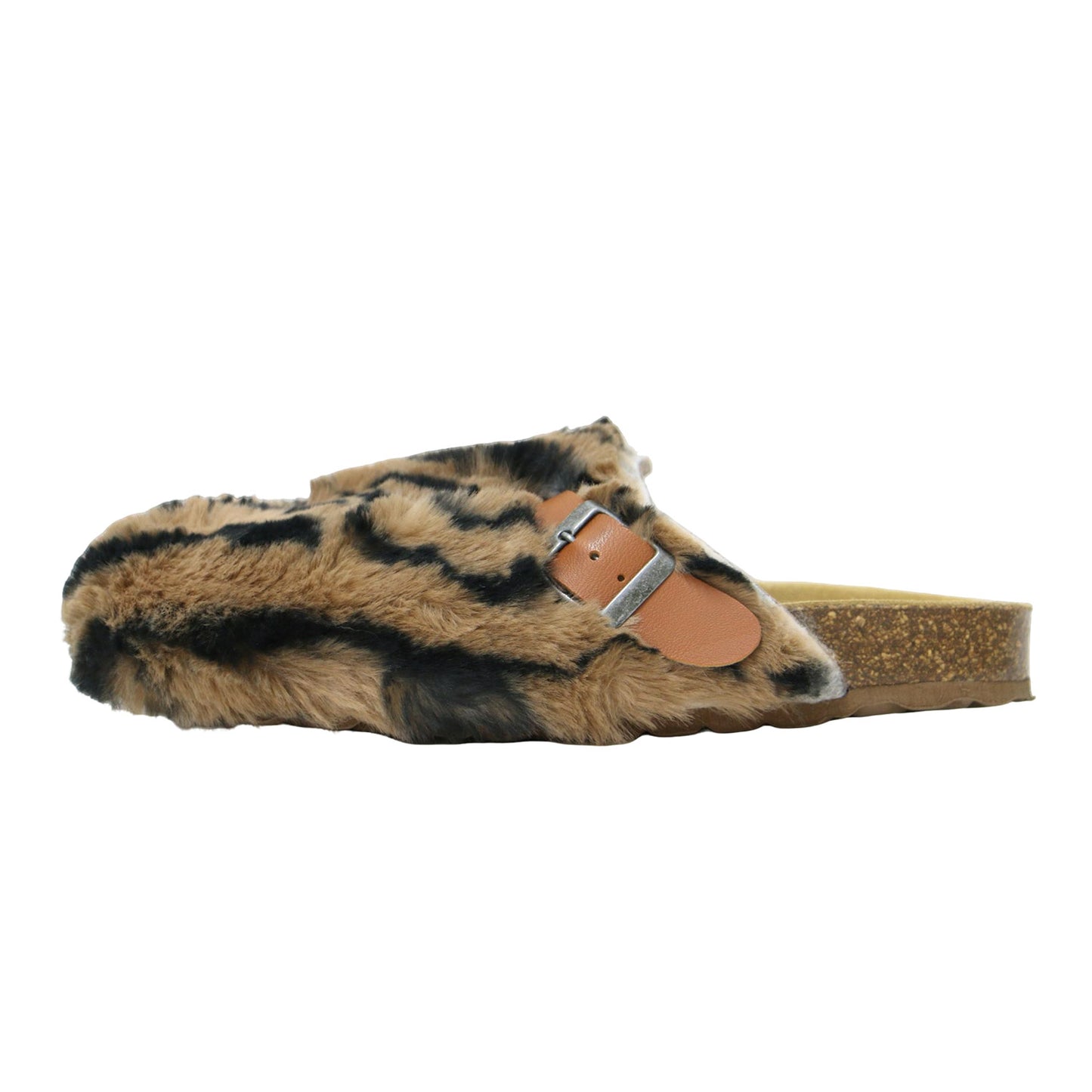 24秋冬 フェイクファー アニマル柄 クロッグサンダル / clogs-animal print faux fur フラット ベルト レザー
