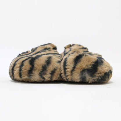 24秋冬 フェイクファー アニマル柄 クロッグサンダル / clogs-animal print faux fur フラット ベルト レザー
