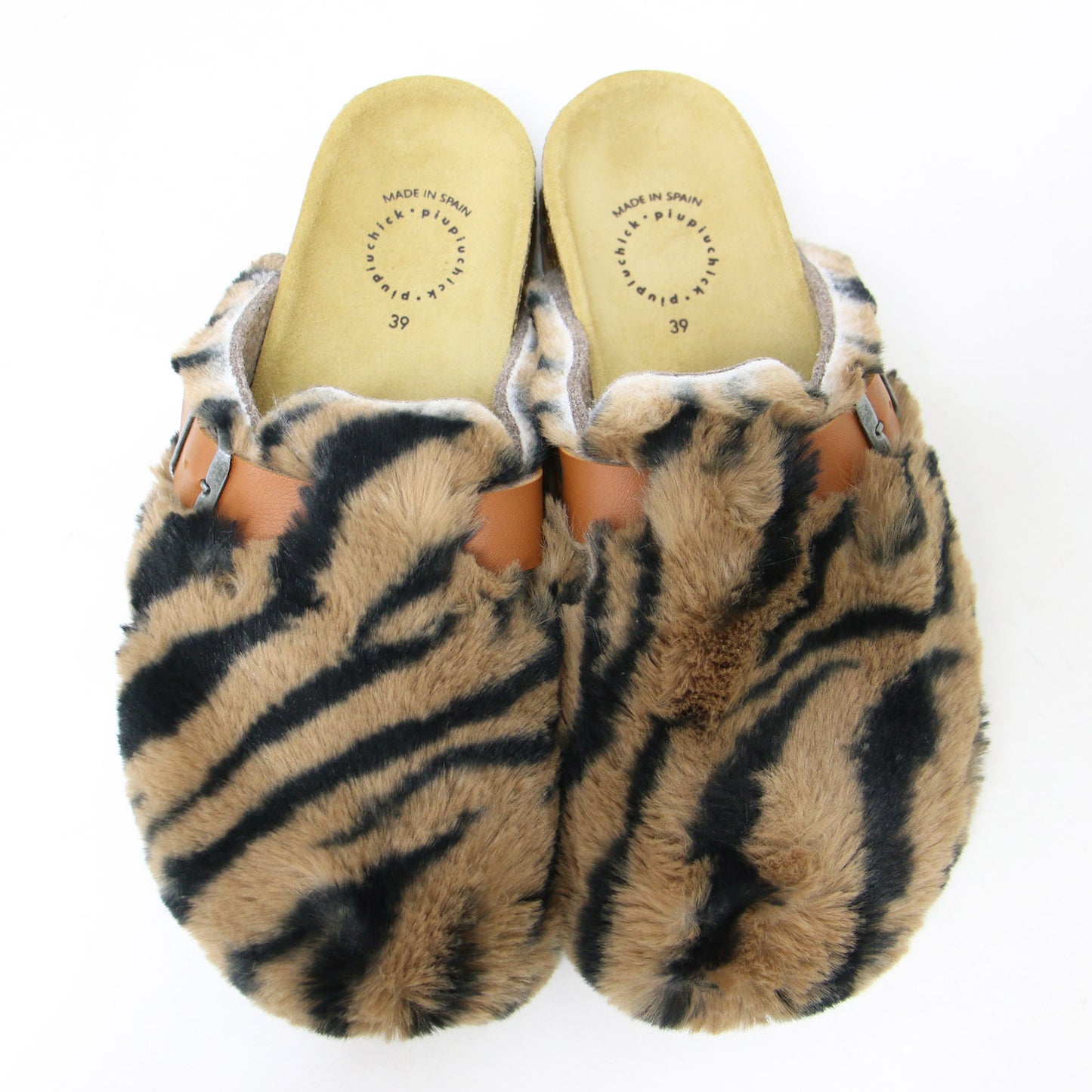 24秋冬 フェイクファー アニマル柄 クロッグサンダル / clogs-animal print faux fur フラット ベルト レザー