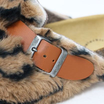 24秋冬 フェイクファー アニマル柄 クロッグサンダル / clogs-animal print faux fur フラット ベルト レザー