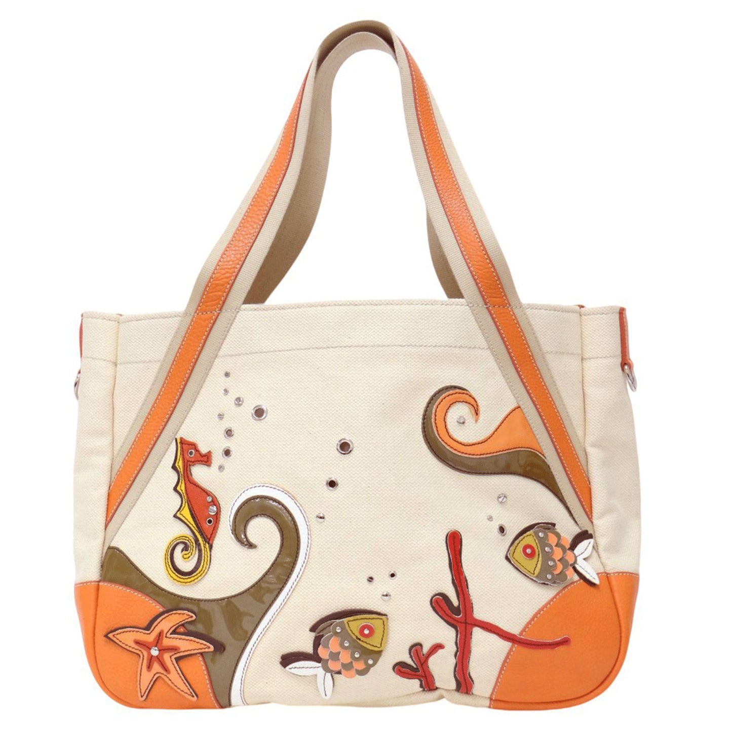 キャンバス レザー コンビ トートバッグ BR2971 / 肩掛け ショルダー タツノオトシゴ 魚 モチーフ