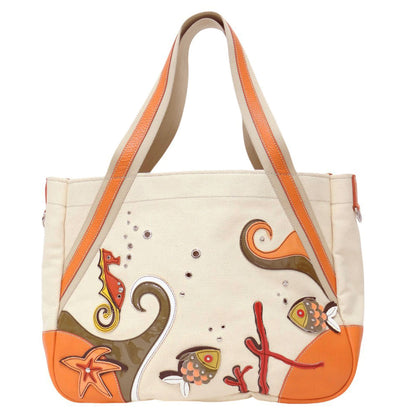 キャンバス レザー コンビ トートバッグ BR2971 / 肩掛け ショルダー タツノオトシゴ 魚 モチーフ