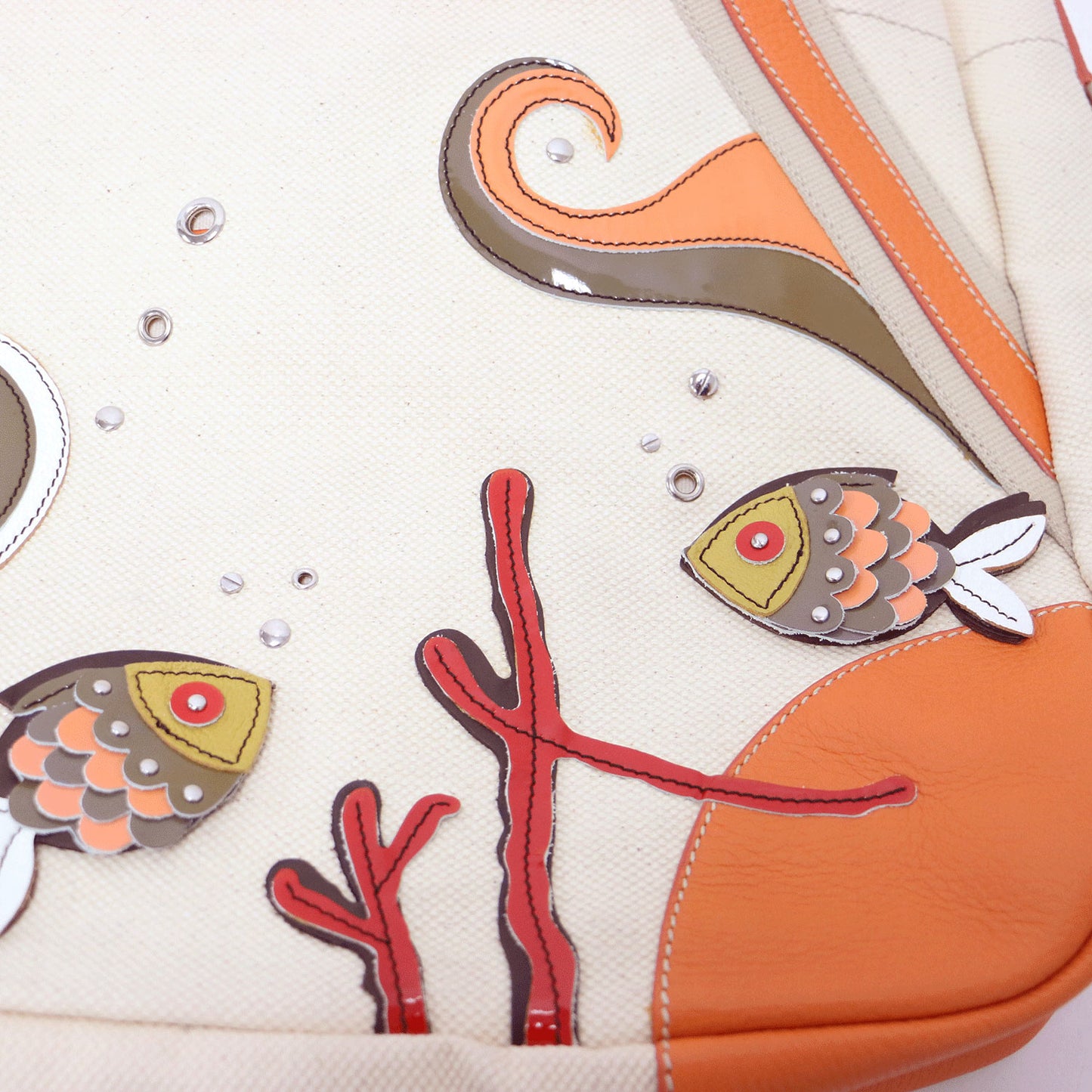 キャンバス レザー コンビ トートバッグ BR2971 / 肩掛け ショルダー タツノオトシゴ 魚 モチーフ