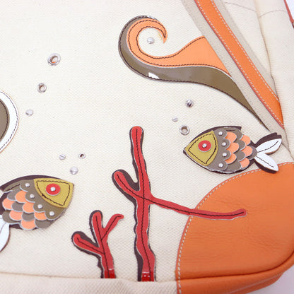 キャンバス レザー コンビ トートバッグ BR2971 / 肩掛け ショルダー タツノオトシゴ 魚 モチーフ