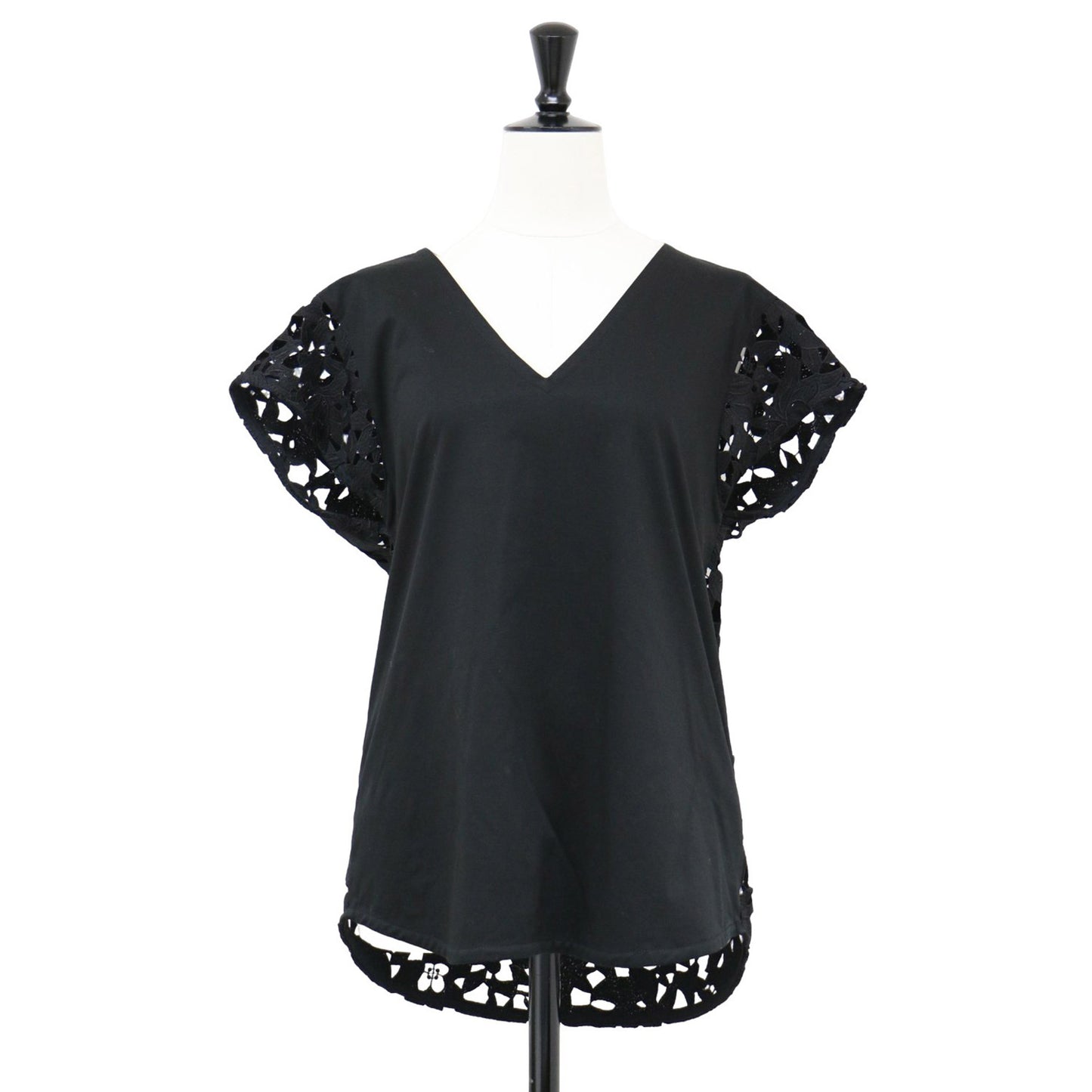 レース コンビ Vネック カットソー / EMBROIDERED TEE ORWYN.E プルオーバー フレンチスリーブ コットン