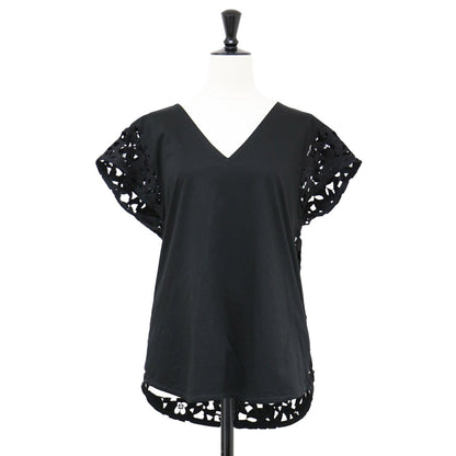 レース コンビ Vネック カットソー / EMBROIDERED TEE ORWYN.E プルオーバー フレンチスリーブ コットン