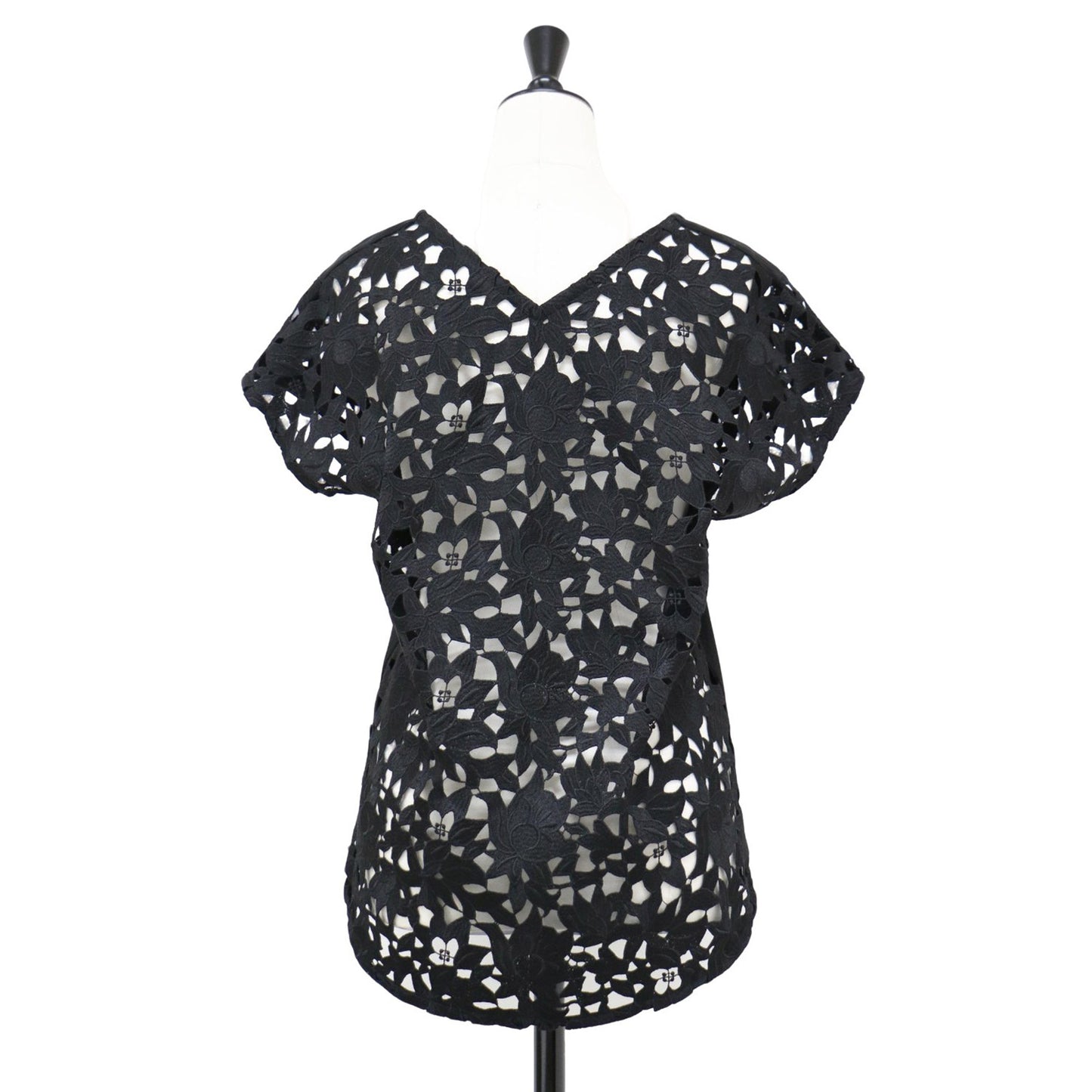 レース コンビ Vネック カットソー / EMBROIDERED TEE ORWYN.E プルオーバー フレンチスリーブ コットン