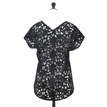 レース コンビ Vネック カットソー / EMBROIDERED TEE ORWYN.E プルオーバー フレンチスリーブ コットン